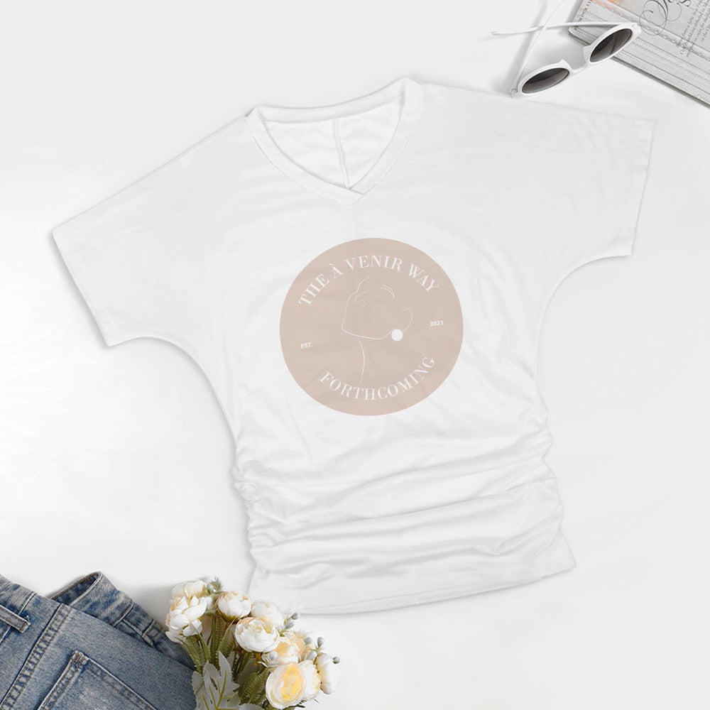 V-neck pleated T-shirt