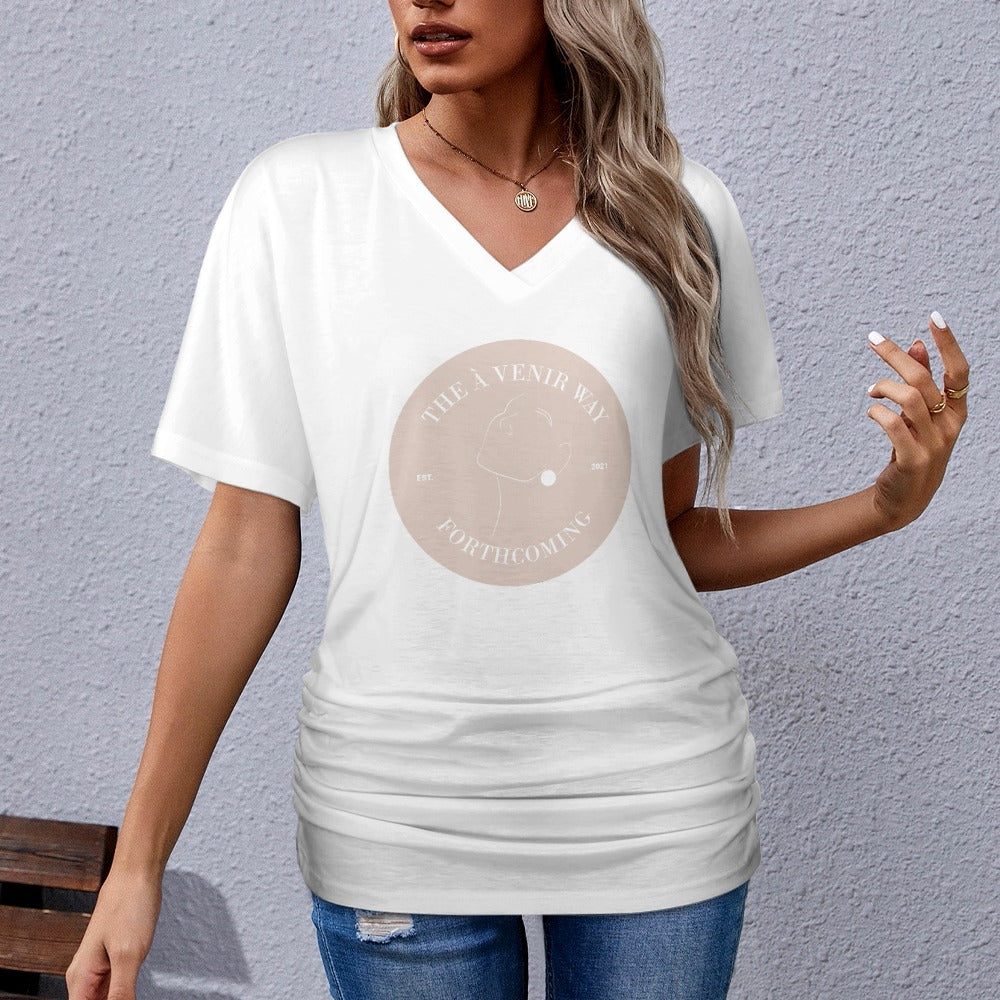 V-neck pleated T-shirt