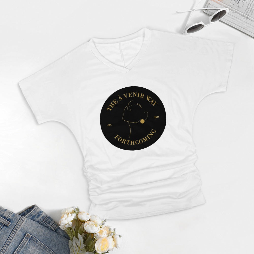 V-neck pleated T-shirt