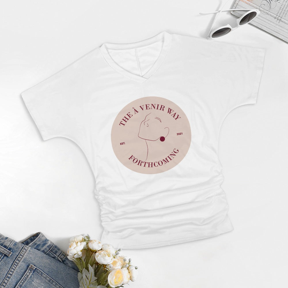 V-neck pleated T-shirt