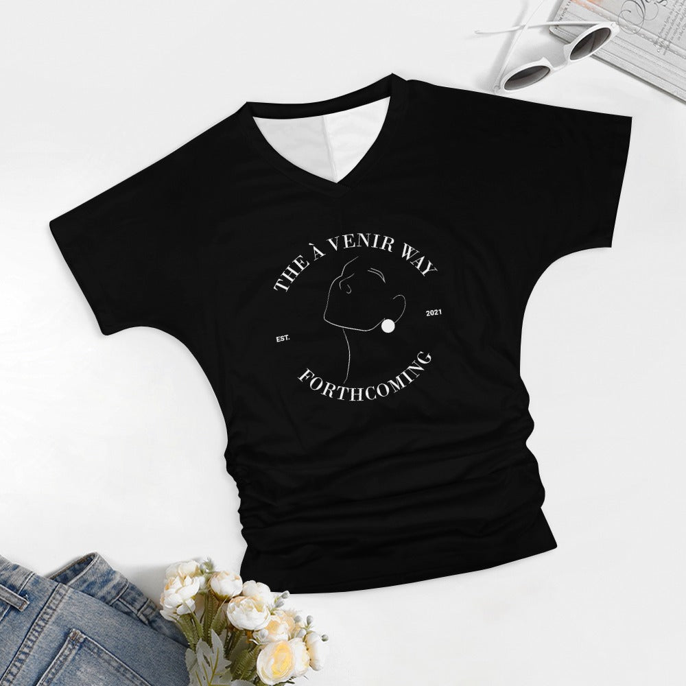 V-neck pleated T-shirt