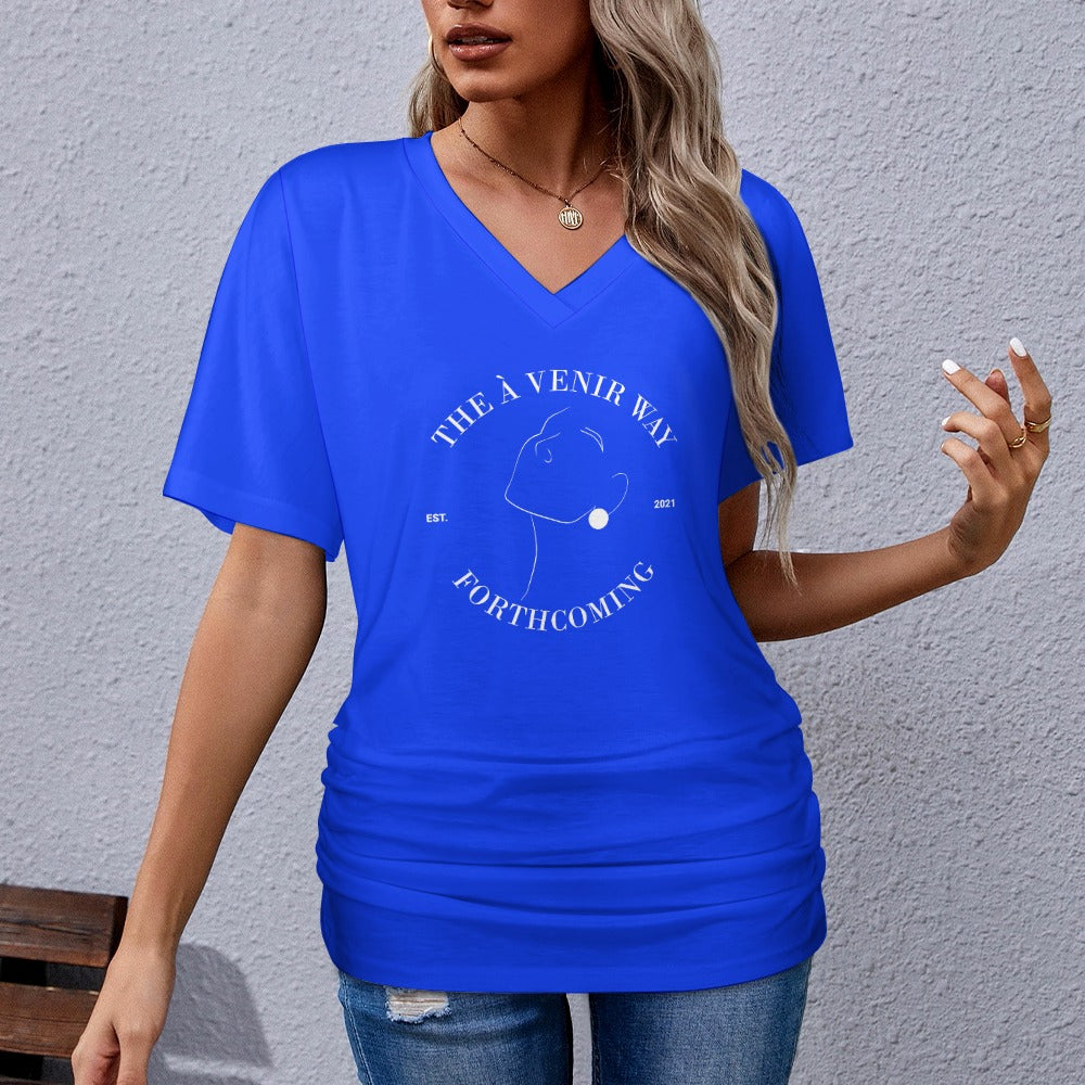 V-neck pleated T-shirt