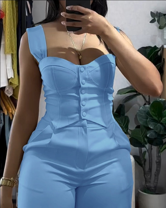 Women's Vest Suit High Waist Wide Leg Trousers Set