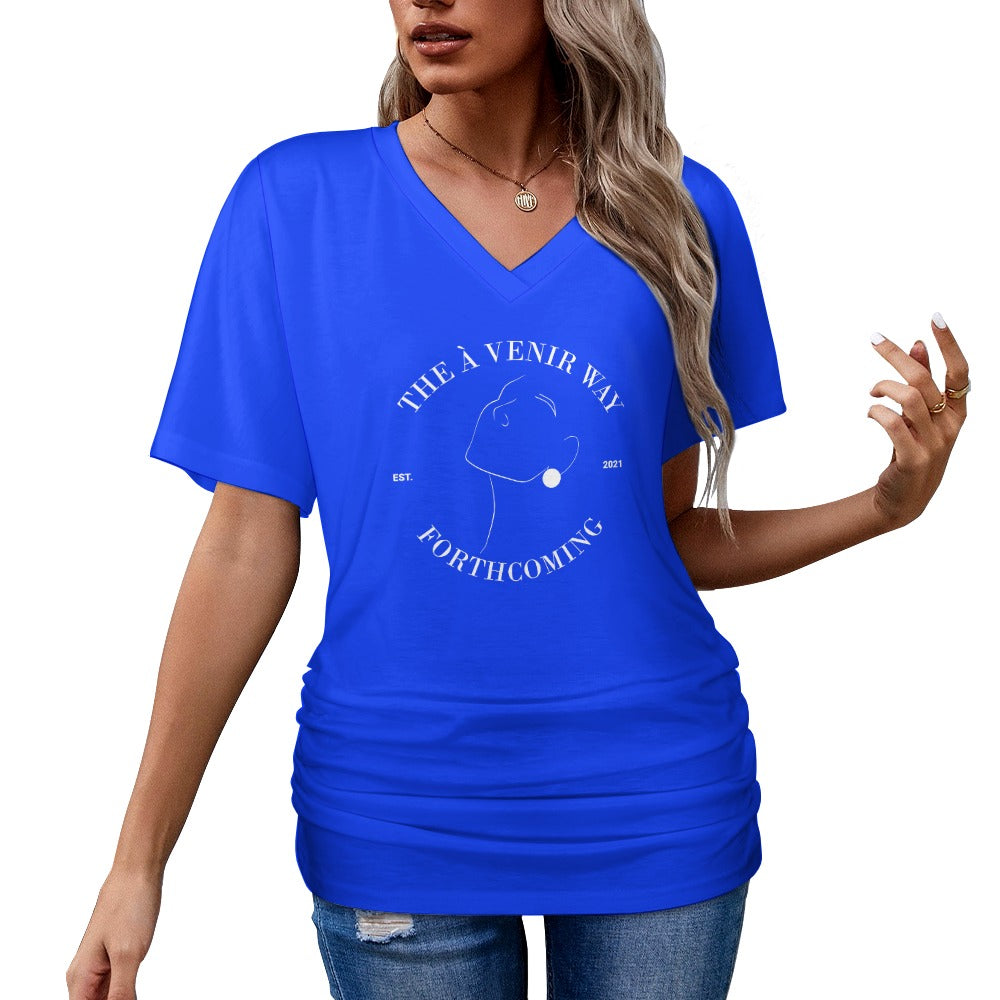 V-neck pleated T-shirt