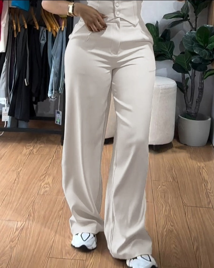 Women's Vest Suit High Waist Wide Leg Trousers Set