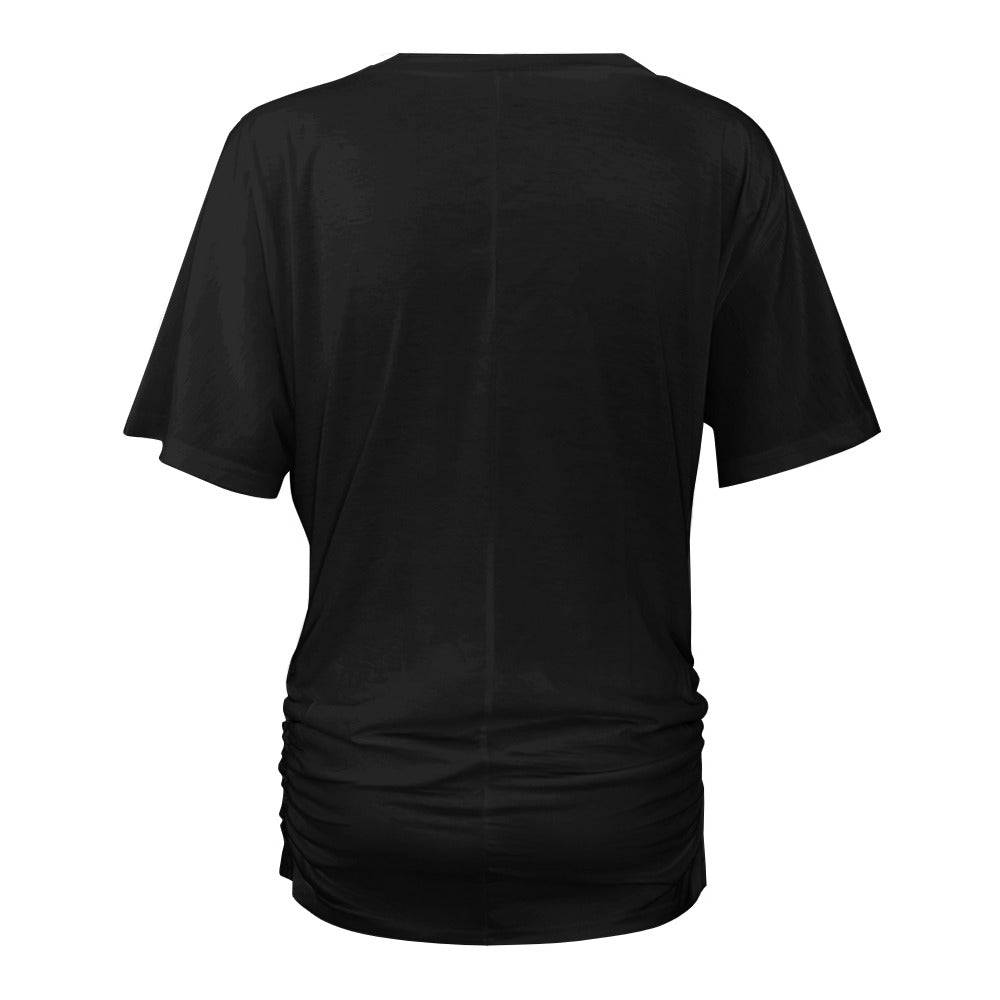 V-neck pleated T-shirt