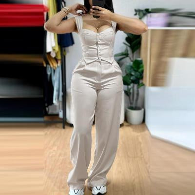 Women's Vest Suit High Waist Wide Leg Trousers Set