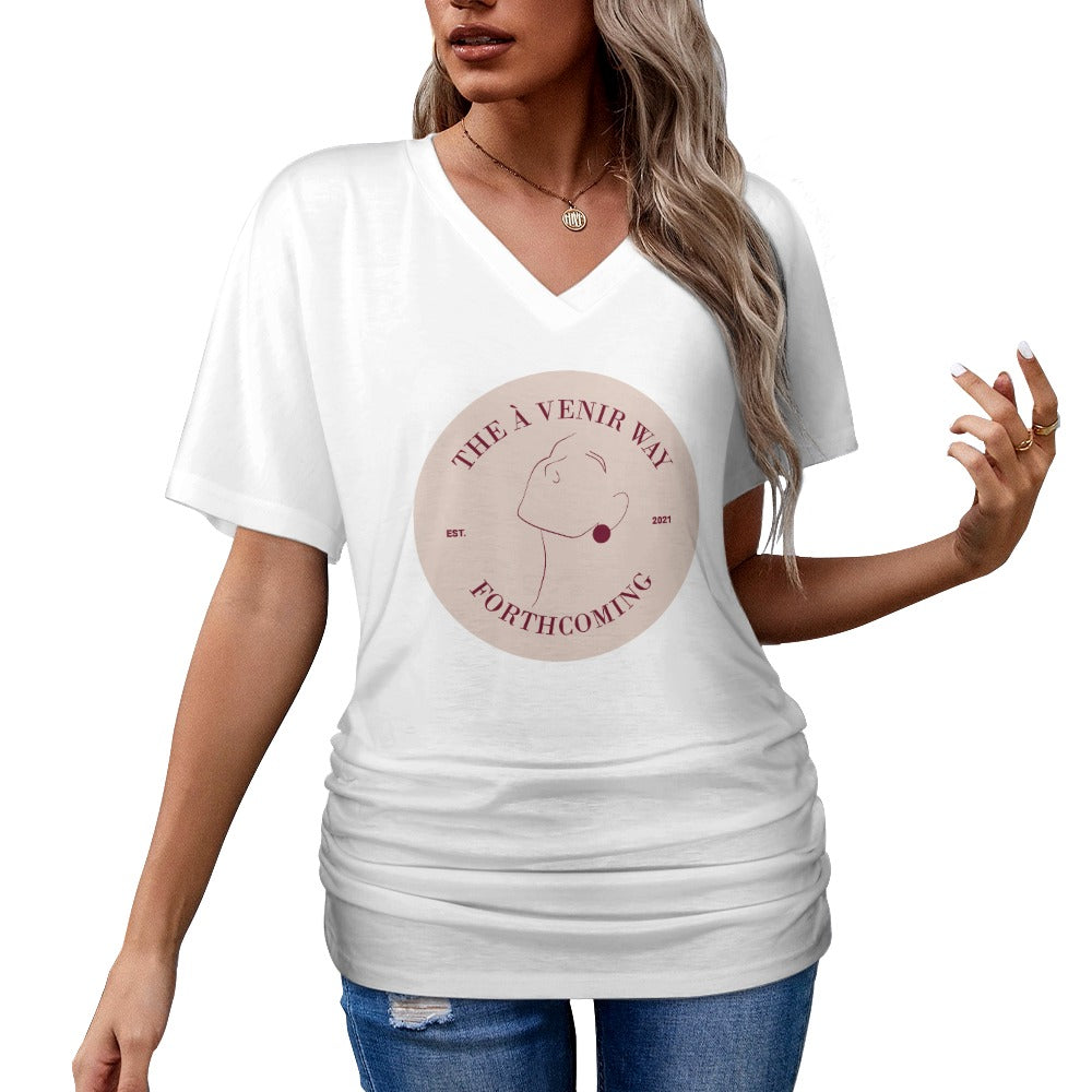 V-neck pleated T-shirt