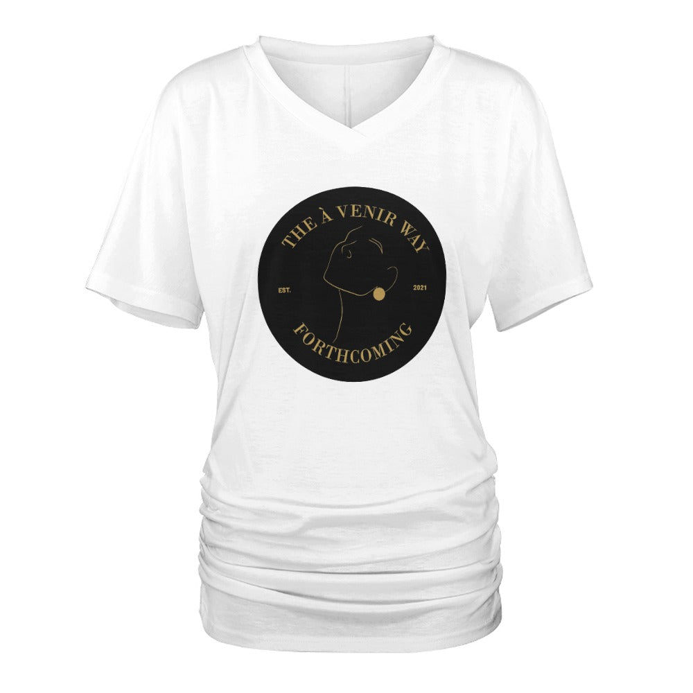 V-neck pleated T-shirt