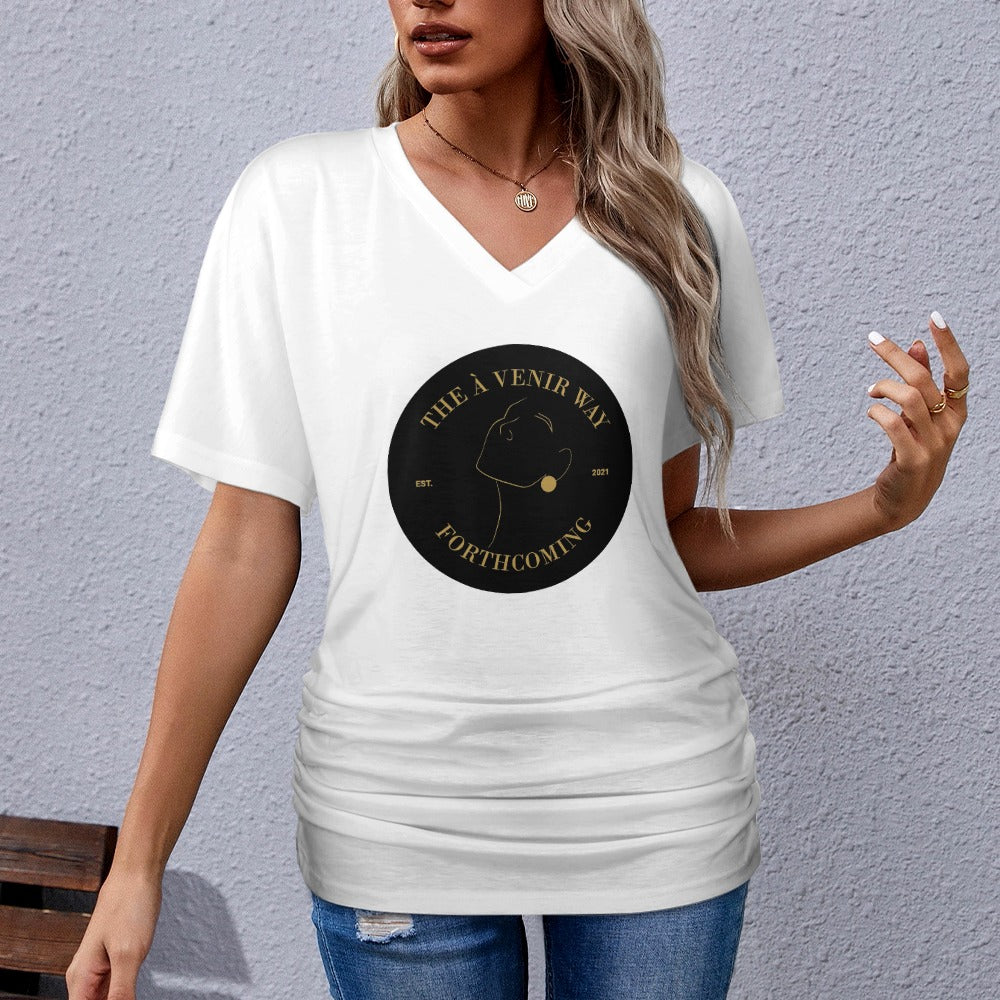 V-neck pleated T-shirt