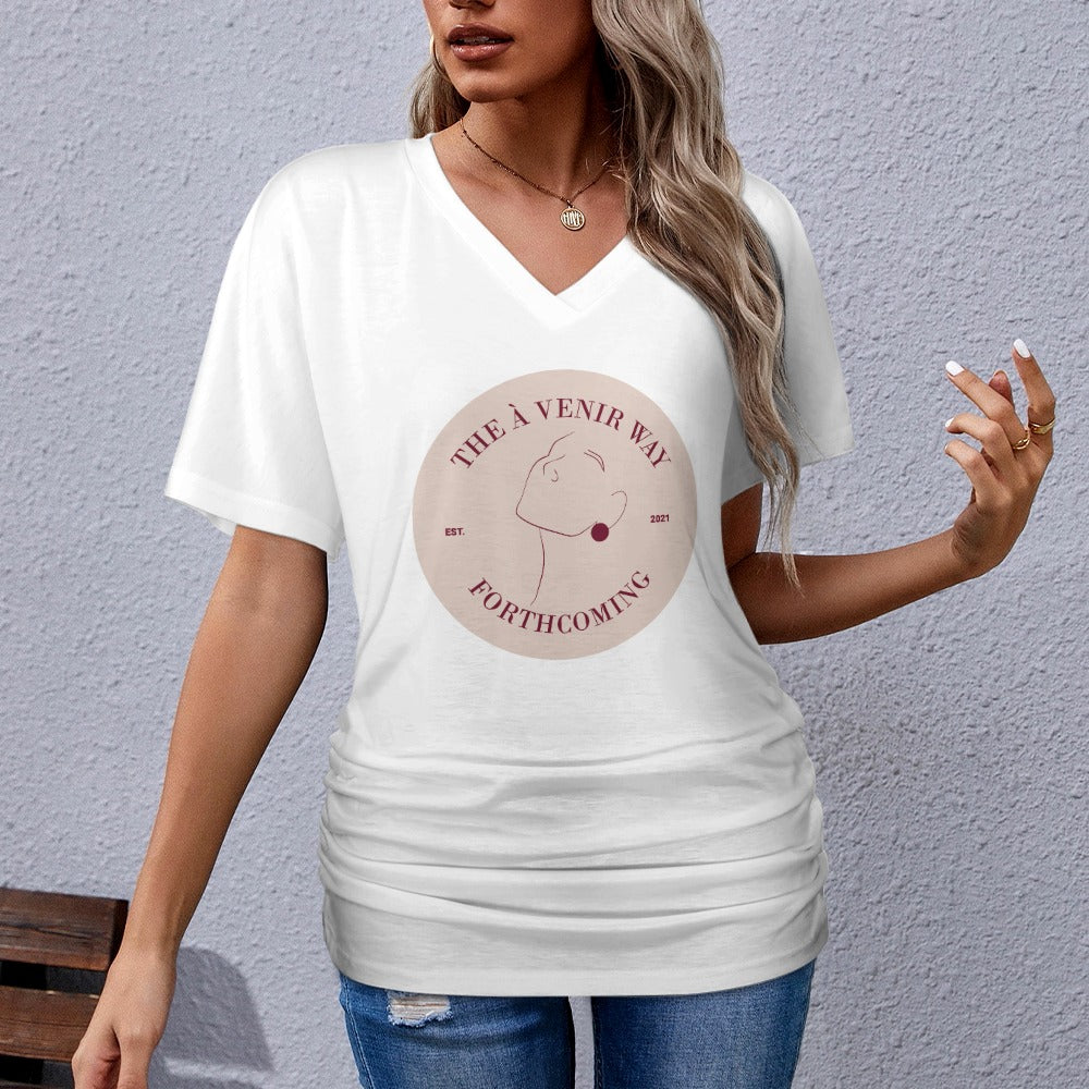 V-neck pleated T-shirt