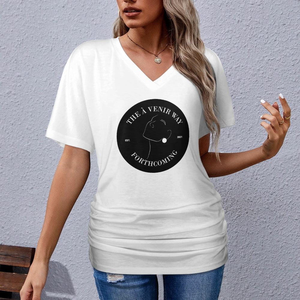 V-neck pleated T-shirt