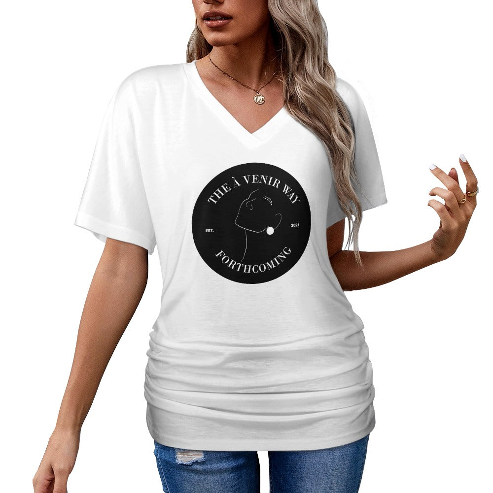 V-neck pleated T-shirt