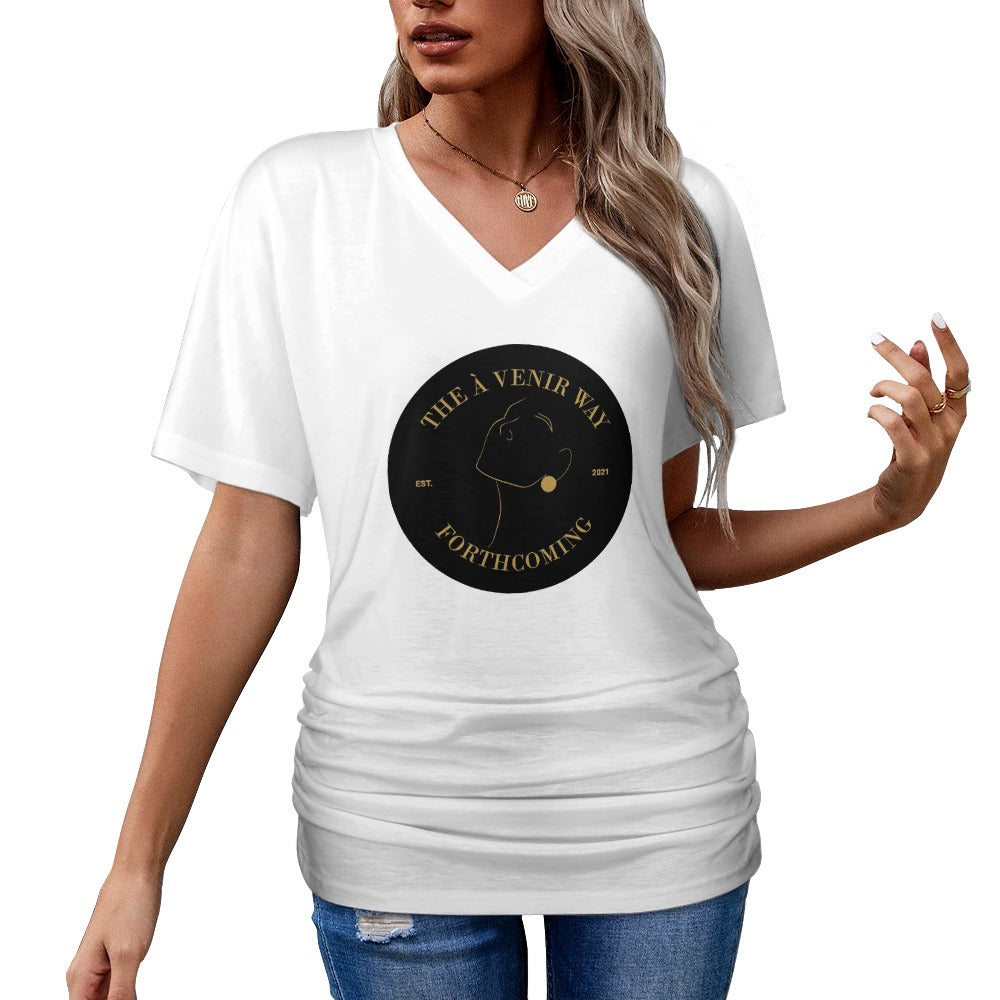 V-neck pleated T-shirt