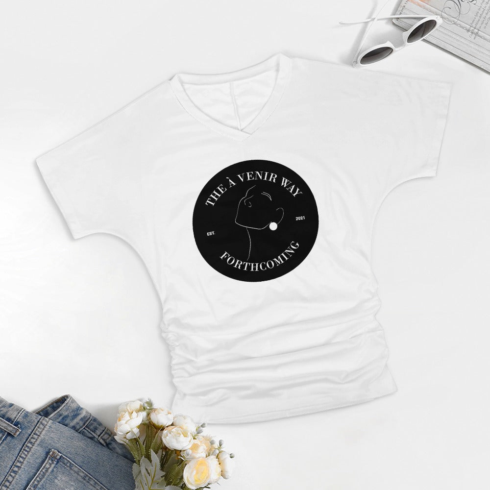V-neck pleated T-shirt