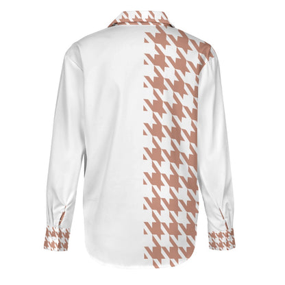 Women's long-sleeved houndstooth blouse