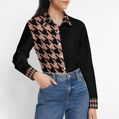 Women's long-sleeved houndstooth blouse