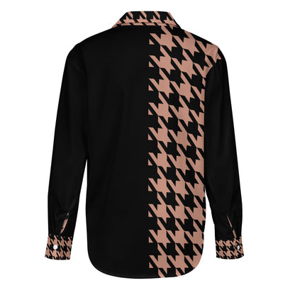 Women's long-sleeved houndstooth blouse