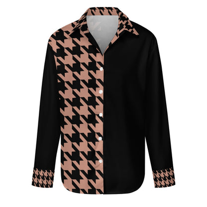 Women's long-sleeved houndstooth blouse