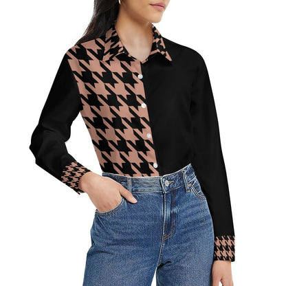 Women's long-sleeved houndstooth blouse