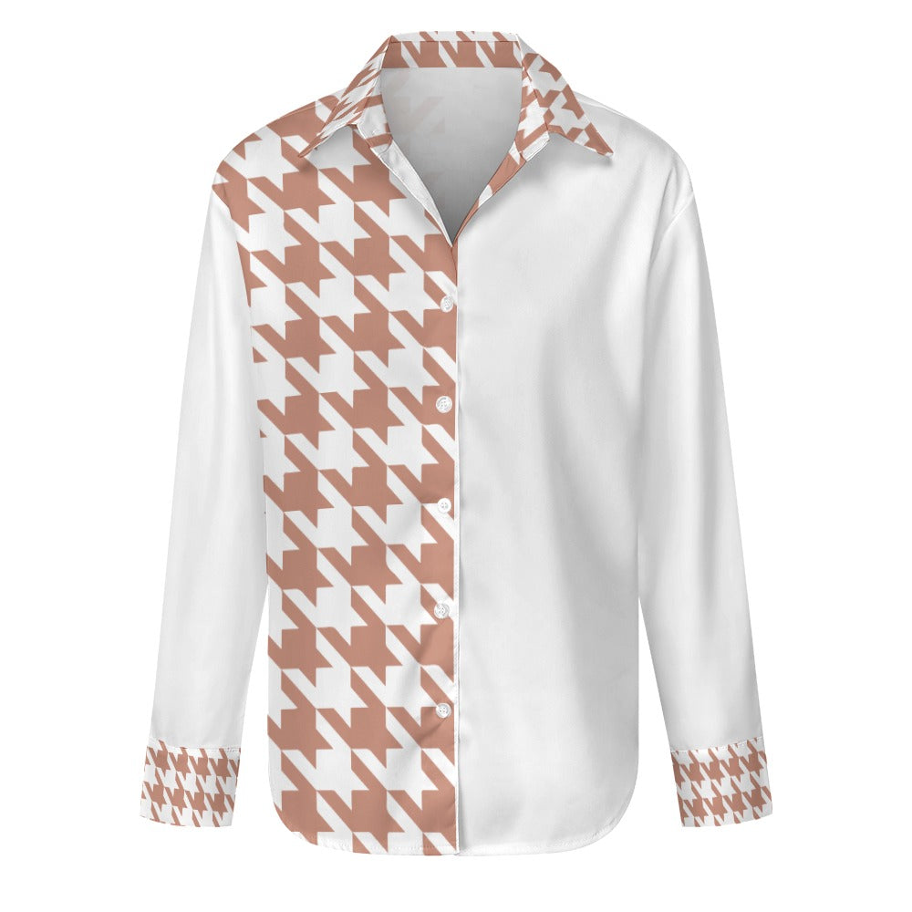 Women's long-sleeved houndstooth blouse