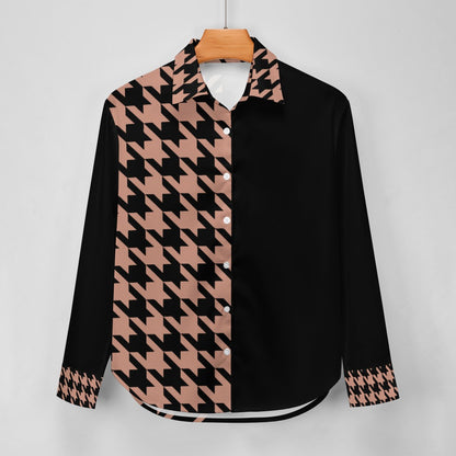 Women's long-sleeved houndstooth blouse