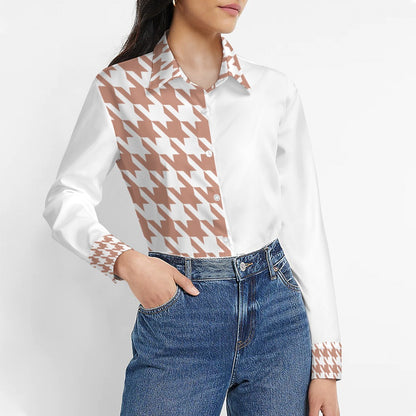 Women's long-sleeved houndstooth blouse